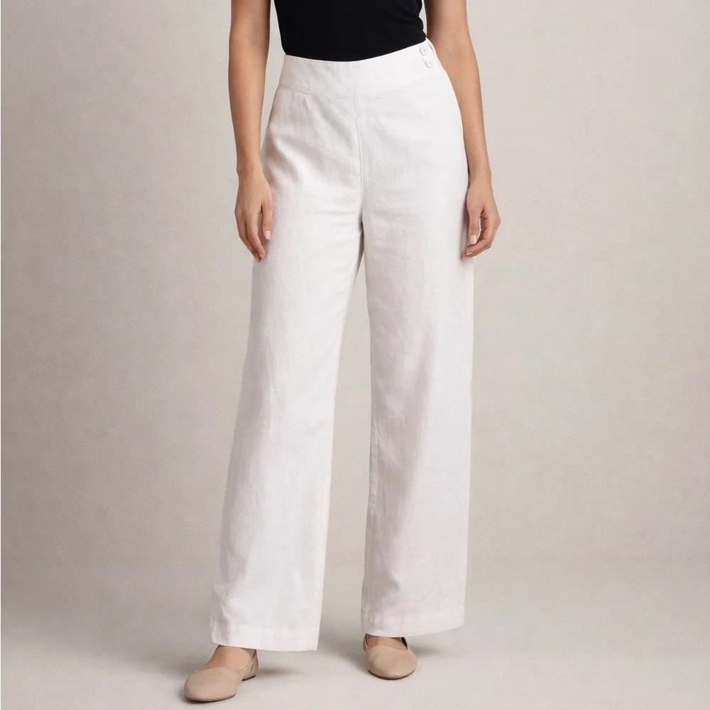 Lauren Ralph Lauren Linen Trousers Women's 8 Beige High Rise Wide Leg 100% Linen